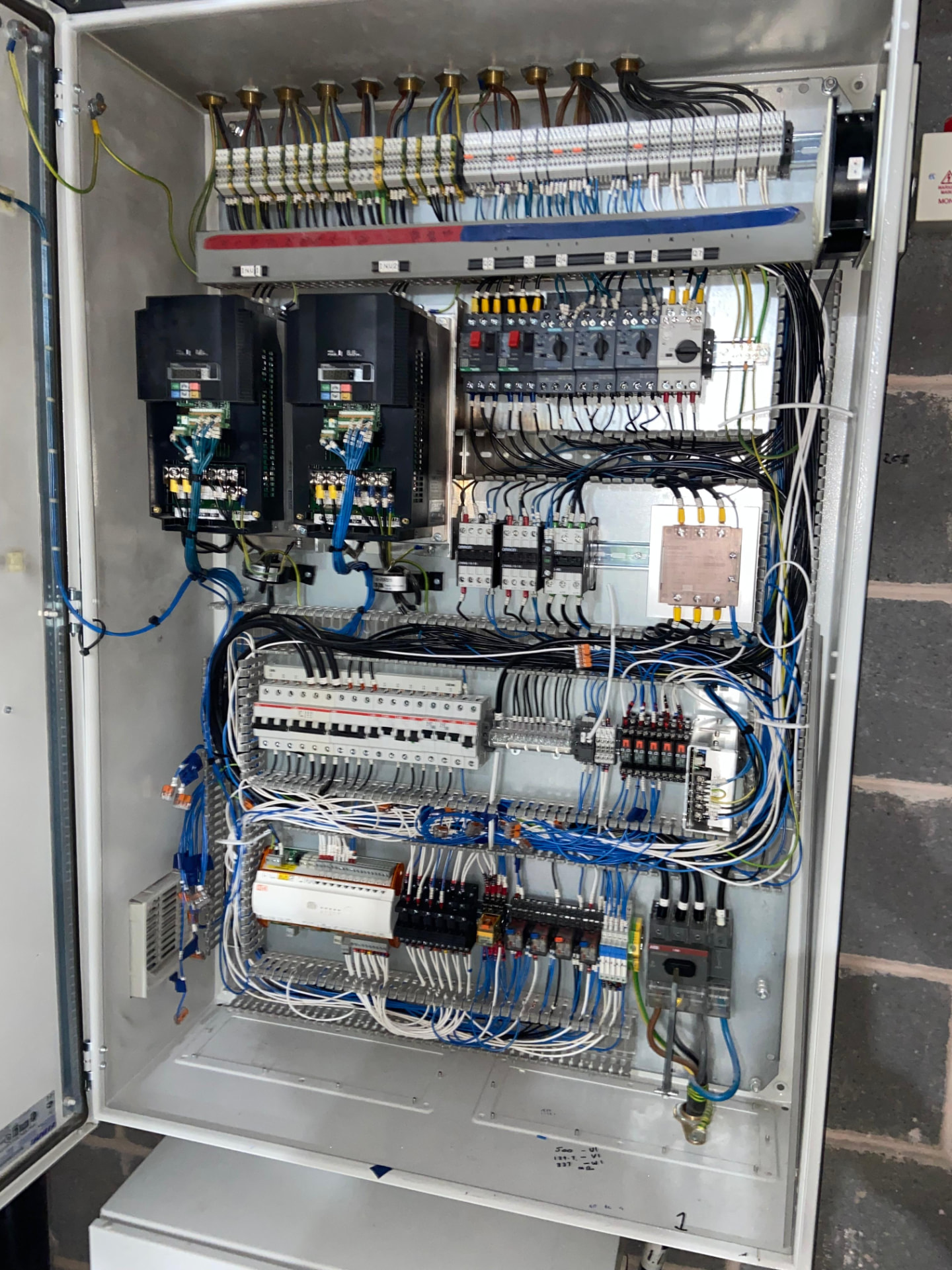Control panel built to Sterling Controls specification with inverter drives and relays